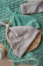 Load image into Gallery viewer, Personalized Newborn Baby Boy Outfit | Mocha Brown Romper Beige Stripe Green Baby Name