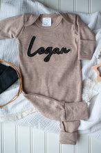 Load image into Gallery viewer, Personalized Newborn Baby Boy Outfit | Mocha Brown Romper Black Felt Baby Name