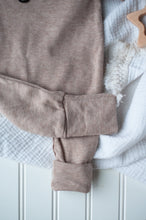 Load image into Gallery viewer, Personalized Newborn Baby Boy Outfit | Mocha Brown Romper Black Felt Baby Name