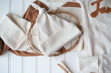 Load image into Gallery viewer, Personalized Newborn Baby Boy Outfit | Oatmeal Romper Rust Felt Baby Name