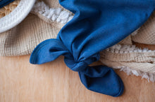 Load image into Gallery viewer, Personalized Baby Boy Outfit | Heather Navy Blue Knotted Gown Beige Custom Baby Name