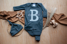 Load image into Gallery viewer, Personalized Baby Boy Name Outfit | Charcoal Romper Gray Initial