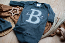 Load image into Gallery viewer, Personalized Baby Boy Name Outfit | Charcoal Romper Gray Initial