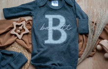 Load image into Gallery viewer, Personalized Baby Boy Name Outfit | Charcoal Romper Gray Initial