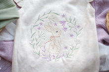Load image into Gallery viewer, Baby Girl Easter Outfit | Oatmeal Flutter Sleeve Ruffle Romper -Tiny Floral Bunny
