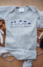 Load image into Gallery viewer, Baby Boy Easter Outfit | Gray Romper- The Lord Is My Shepherd