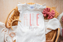 Load image into Gallery viewer, Personalized Flutter Romper | Oatmeal Ruffle Sleeve Romper Pink Cream Custom Baby Name - Millie Ryan