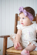 Load image into Gallery viewer, Baby Girl Easter Outfit | Oatmeal Flutter Sleeve Ruffle Romper -Tiny Floral Bunny