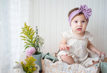 Load image into Gallery viewer, Baby Girl Easter Outfit | Oatmeal Flutter Sleeve Ruffle Romper -Tiny Floral Bunny