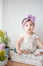 Load image into Gallery viewer, Baby Girl Easter Outfit | Oatmeal Flutter Sleeve Ruffle Romper -Tiny Floral Bunny