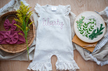 Load image into Gallery viewer, Personalized Baby Girl Outfit | Flutter Sleeve Romper Pink Custom Name
