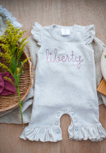 Load image into Gallery viewer, Personalized Baby Girl Outfit | Flutter Sleeve Romper Pink Custom Name