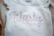 Load image into Gallery viewer, Personalized Baby Girl Outfit | Flutter Sleeve Romper Pink Custom Name