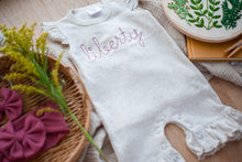 Load image into Gallery viewer, Personalized Baby Girl Outfit | Flutter Sleeve Romper Pink Custom Name