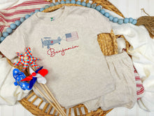 Load image into Gallery viewer, Fourth of July toddler shorts set / patriotic airplane outfit for boys