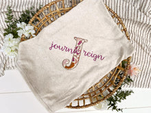 Load image into Gallery viewer, Personalized Baby Girl Outfit | Oatmeal Baby Gown Floral Pink Yellow Baby Name