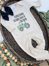 Load image into Gallery viewer, Farm Baby Outfit | Oatmeal Romper Green Tractor - Going Home