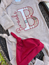 Load image into Gallery viewer, Personalized Baby Boy Name Outfit | Mocha Brown Romper Red Plaid Initial