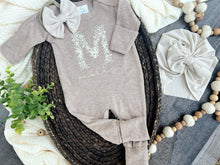 Load image into Gallery viewer, Personalized Baby Girl Outfit | Mocha Brown Romper Ivory Floral Baby Name