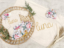 Load image into Gallery viewer, Personalized Baby Girl Outfit | Oatmeal Beige Bodysuit Chunky Yellow Baby Name