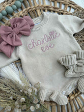 Load image into Gallery viewer, Personalized Baby Girl Newborn Outfit | Oatmeal Sweater Romper Custom Color Baby Name