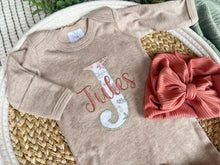 Load image into Gallery viewer, Personalized Baby Girl Outfit | Mocha Brown Romper White Floral Letter Pink Baby Name