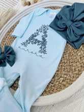 Load image into Gallery viewer, Personalized Baby Girl Outfit | Blue Romper Blue Floral Letter