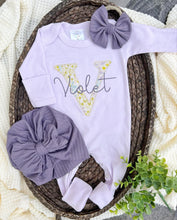Load image into Gallery viewer, Personalized Baby Girl Outfit | Purple Romper Floral Initial