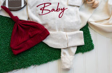 Load image into Gallery viewer, Baby Outfit | Oatmeal Romper Embroidered Red Woo Baby - Arkansas
