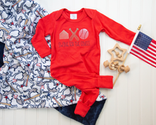 Load image into Gallery viewer, Baby Boy Baseball Outfit | Swing For the Fences Red Romper