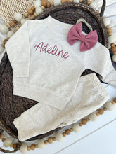 Load image into Gallery viewer, Personalized Baby Name Sweatshirt Set | Oatmeal Pullover Pink