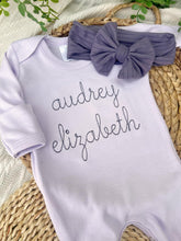 Load image into Gallery viewer, Personalized Baby Girl Outfit | Purple Romper Dark Purple Custom Baby Name