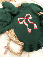 Load image into Gallery viewer, Vintage Candy Cane Bow Baby Girl Christmas Sweater Romper