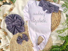 Load image into Gallery viewer, Personalized Baby Girl Outfit | Purple Romper Dark Purple Custom Baby Name