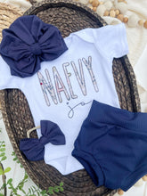 Load image into Gallery viewer, Personalized Baby Girl Outfit | White Bodysuit Blue Floral Baby Name