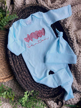 Load image into Gallery viewer, Personalized Newborn Baby Boy Outfit | Baby Blue Romper Valentine Hearts