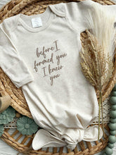 Load image into Gallery viewer, Newborn Baby Outfit | Before I Formed You Oatmeal Knotted Gown