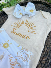 Load image into Gallery viewer, Personalized Baby Girl Outfit | Oatmeal Bodysuit Sunshine Yellow Skirt Baby Name