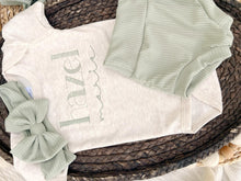 Load image into Gallery viewer, Personalized Baby Girl Outfit | Oatmeal Beige Bodysuit Sage Green Baby Name