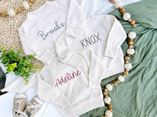 Load image into Gallery viewer, Personalized Name Sweatshirt | Oatmeal Pullover Pink Green Blue