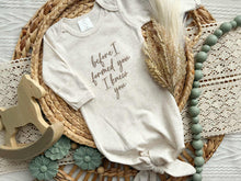Load image into Gallery viewer, Newborn Baby Outfit | Before I Formed You Oatmeal Knotted Gown