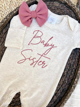 Load image into Gallery viewer, Baby Sister Outfit | Oatmeal Romper Pink Baby Sister