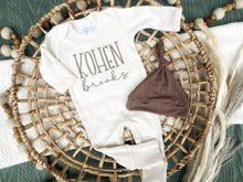 Load image into Gallery viewer, Personalized Baby Boy Newborn Outfit | Natural Oatmeal Romper Custom Color Baby Name