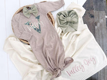 Load image into Gallery viewer, Personalized Baby Girl Outfit | Mocha Brown Knotted Gown Floral Green
