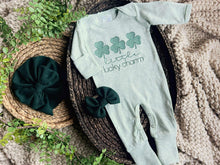 Load image into Gallery viewer, Baby Outfit | Sage Green Romper St. Patrick's Day - Little Lucky Charm