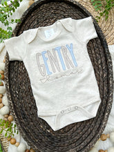Load image into Gallery viewer, Personalized Baby Boy Outfit | Oatmeal Beige Bodysuit Soft Blue Tan Custom Baby Name
