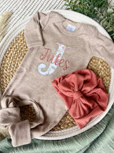 Load image into Gallery viewer, Personalized Baby Girl Outfit | Mocha Brown Romper White Floral Letter Pink Baby Name