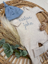 Load image into Gallery viewer, Personalized Neutral Newborn Baby Outfit | Oatmeal Baby Romper Tan Baby Name