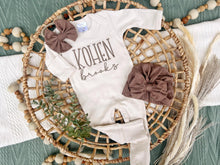 Load image into Gallery viewer, Personalized Baby Girl Newborn Outfit | Oatmeal Romper Custom Color Baby Name