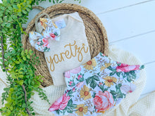 Load image into Gallery viewer, Personalized Baby Girl Outfit | Oatmeal Beige Bodysuit Chunky Yellow Baby Name